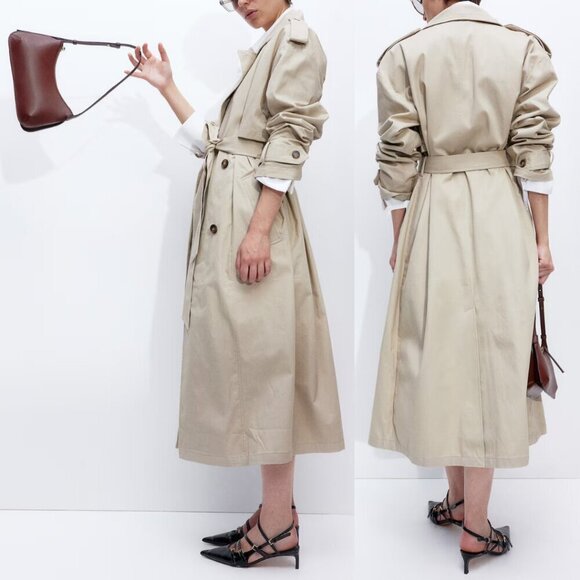 H&M Twill Trenchcoat Double Breasted Beige Women's Size XXL NEW - Picture 1 of 10